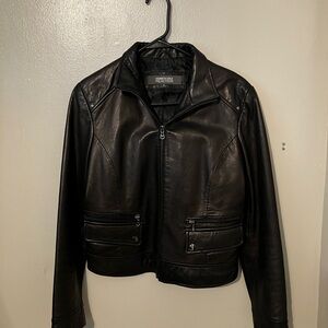 Kenneth Cole Women's Sleek Black Leather Leather Jacket